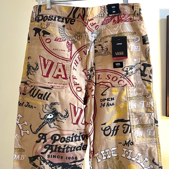 NWT New VANS Loose Fit Drill Chore Carpenter Pants All Over Print Canvas Size 34